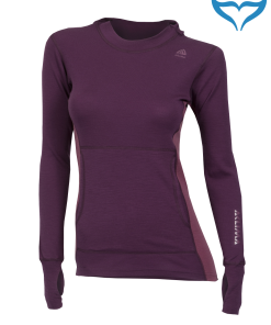 Aclima Warmwool Hood Sweater grape wine damson Merino Wool 200 S-2XL Damen Woman